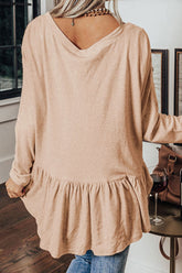 Curved Hem V-Neck Long Sleeve Top OutfitFlow